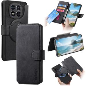 for Xiaomi Redmi Note 15 Pro+ 5G Wallet Case, 2-in-1 Detachable Magnetic Retro Flip PU Leather Cover with Card Slots RFID Blocking Kickstand Case for Redmi Note 15 Pro Plus 5G - CXMG Black