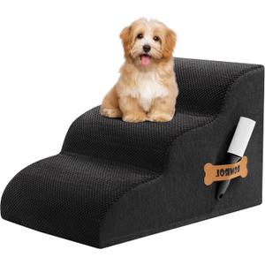 Romrol Dog Stairs Ramp for Beds Couches, Extra Wide Pet Steps with Durable Non-Slip Waterproof Fabric Cover, Dog Slope Stairs for Small Dogs and Cats or Pets Friendly, 3-Tiers, 13 Inch,Black