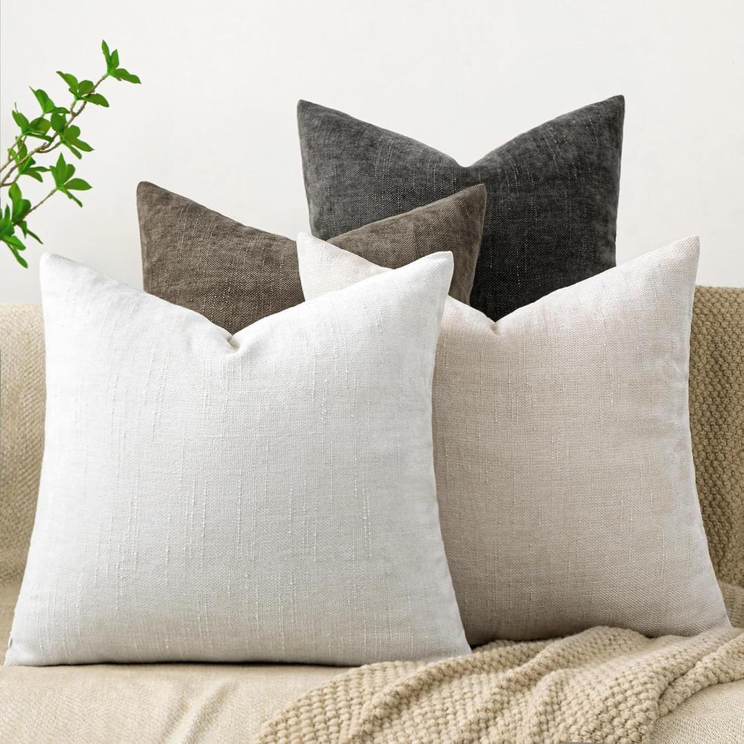 Set of 4 Soft Textured Decorative Throw Pillow Covers 20x20 Inch Cozy Farmhouse Cushion Cover Square Accent Pillow Cases for Bed Couch Sofa Living Room, Neutral