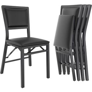 VECELO Folding Dining Chairs Set of 4, Metal Padded Foldable Seating with Comfortable Faux Leather, Space-Saving Portable Guest Seats for Kitchen & Office, No Assembly, Black, 4 Pack