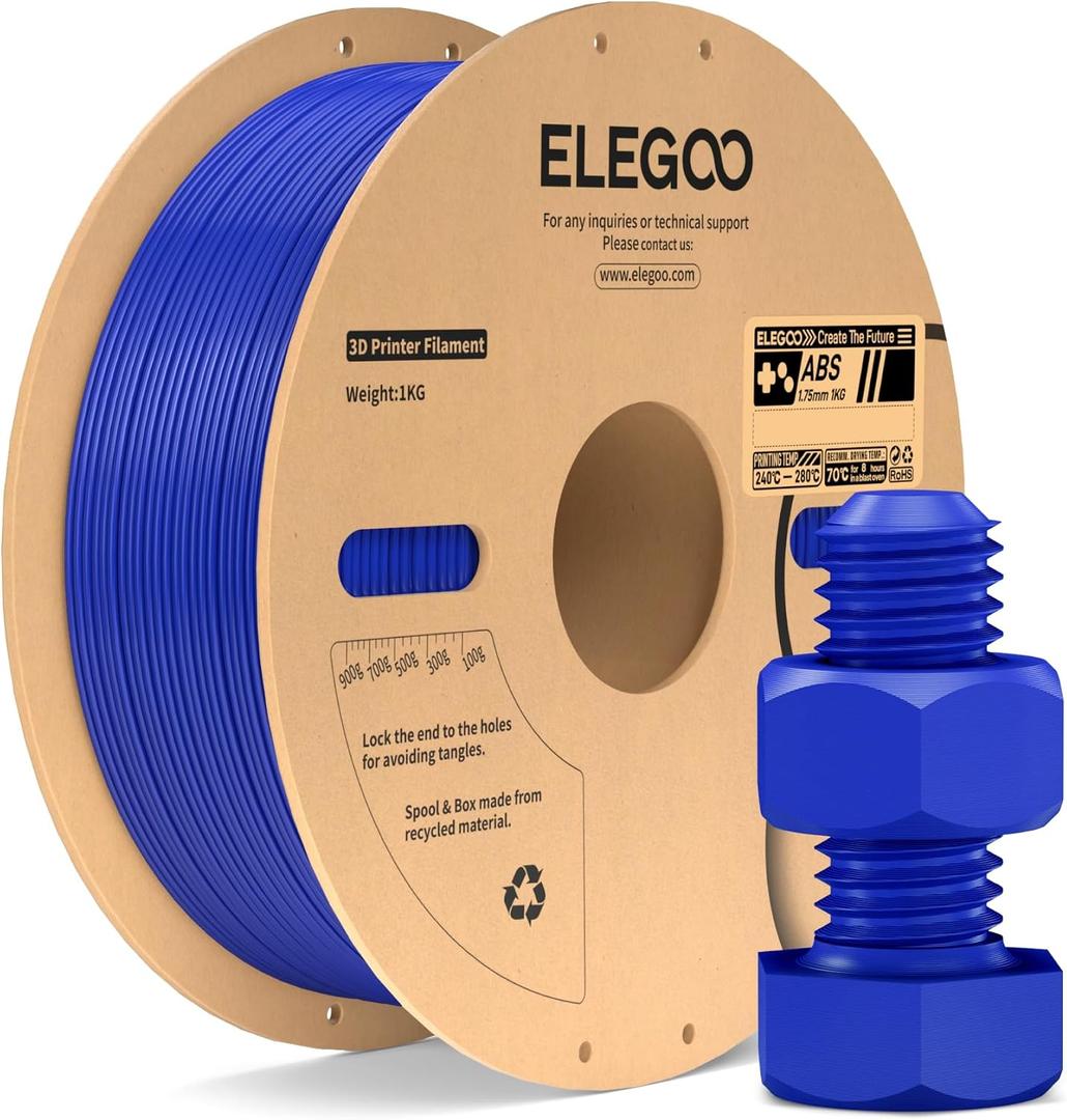 ELEGOO ABS Filament 1.75mm Blue 1KG, Heat Resistant 3D Printer Filament High Toughness & Impact Resistance, 1kg spooll(2.2lbs) Fits for Most FDM Printer