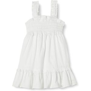 Amazon Essentials Girls and Toddlers' 100% Cotton Smocked Tank Dress (4T, White)