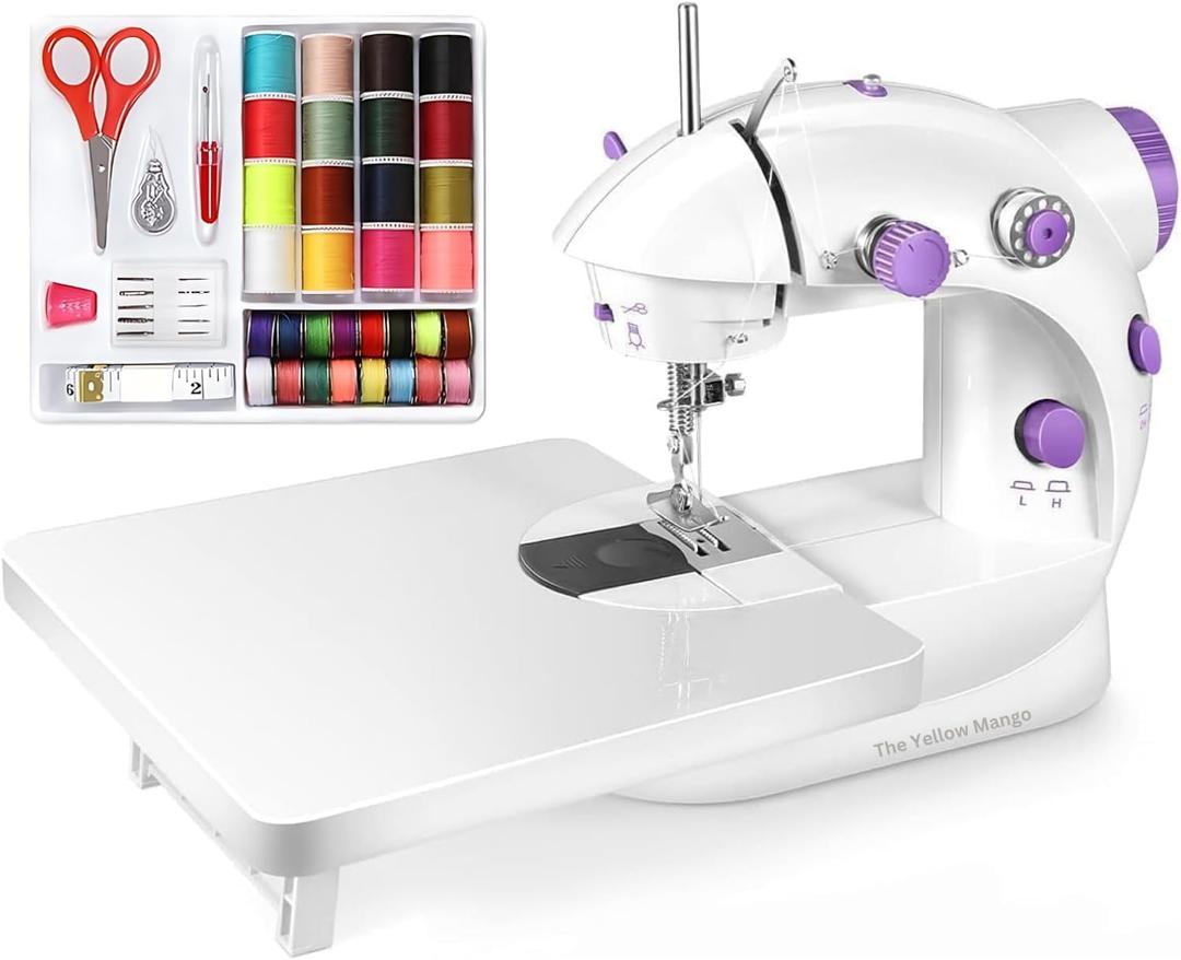 Amazon Sewing Machine, Basic Sewing Machine with Foot Pedal, Stitching Machine For Children 10pcs Sewing Kit, Dual Threads Electric Tacking Machine for Beginners (With Table + Kit)