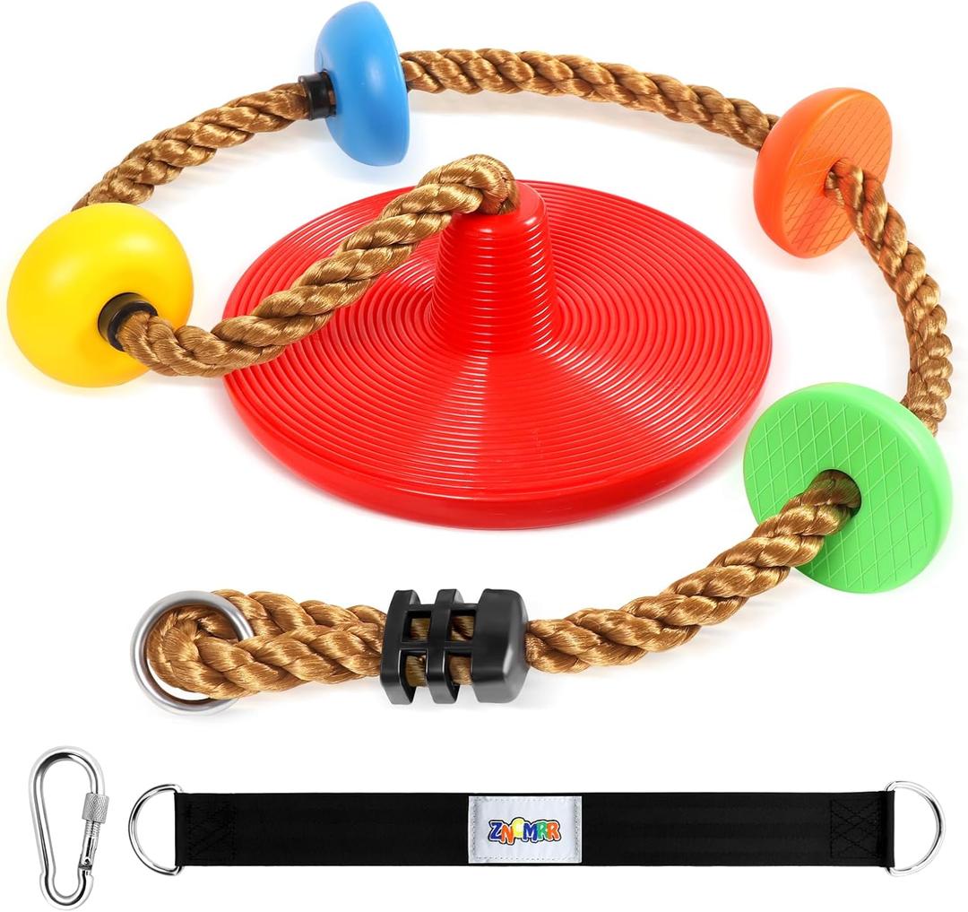Climbing Rope Tree Swing with Platforms and Disc Swing Seat Set Outdoor Playground Accessories for Kids Including Hanging Strap & Carabiner Rope Swings for Tree Outdoor Swing Set Accessories