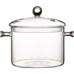 Vaguelly Glass Pot cooking Pot 1500ml Glass Saucepan with Cover for Noodle Milk Soup, for Microwave and Stovetop