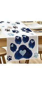 ANATTASOUL Table Runner Dog Footprints and Heart 13"x72" Table Decorations, Durable Summer Dining Decor for Home Kitchen Party Room