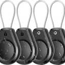 Waterproof AirTag Keychain Holder - (4 Pack) Air tag Lock Case with Wire Cable Compatible with Apple AirTags, Ultra Durable Anti-Lost Protective Case with Keyring for Luggage, Key, Backpack, Black