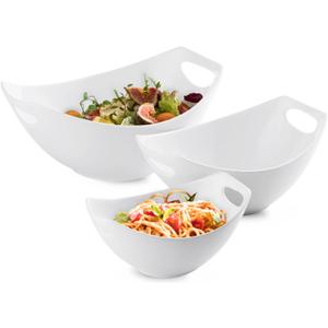 LAUCHUH Serving Bowls with Handles, Porcelain Serving Dishes White Nesting Bowls Mixing Bowl Set Salad Bowls for Entertaining, Party, Housewarming, Christmas, Baby Shower, Set of 3, 15/28/49 oz