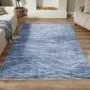 WITSHOCK 5x7 Area Rug for Living Room, Washable Rugs for Bedroom Kitchen Nursery Dining Room Office, Modern Wave Striped Rugs, Soft Thin Carpet Non Slip Low Pile for Home Decor, Blue