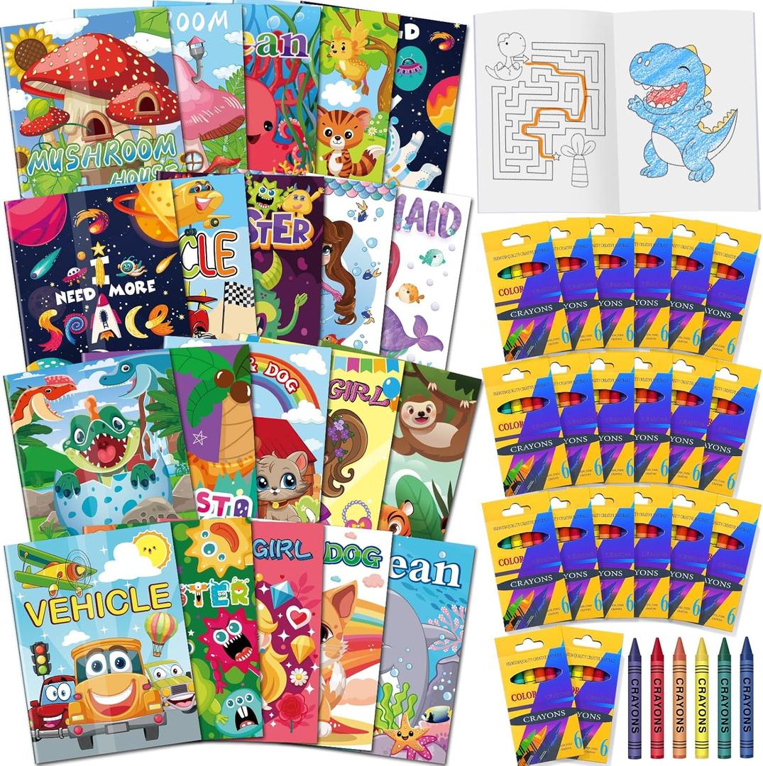 20 Set Small Coloring Books with Crayons for Kids Party Favors, Bulk Coloring Books for Kids Ages 2-4 , Gifts Goodie Bag Stuffers, Classroom Activity, Back to School Supplies