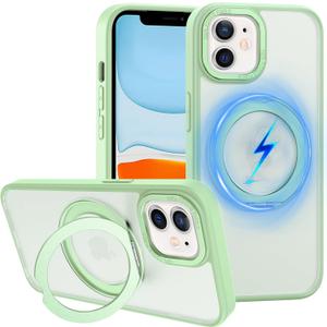 ZHK 360 Rotatable Ring for iPhone 11 Case Magnetic, [Military Grade Drop Proof] [Translucent Frosted Back Panel] Slim Non-Slip Matte Phone Case for iPhone 11 6.1'', Grass Green