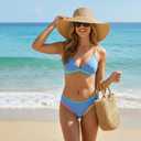 LIZENS Women's Black Bikini Set with Colorful Straps Crisscross Back Swimwear for Beach (Blue, L)