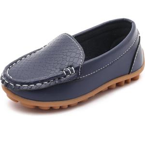 LONSOEN Toddler Little Kid Boys Girls Soft Slip On Loafers Dress Flat Shoes (Deep Blue)