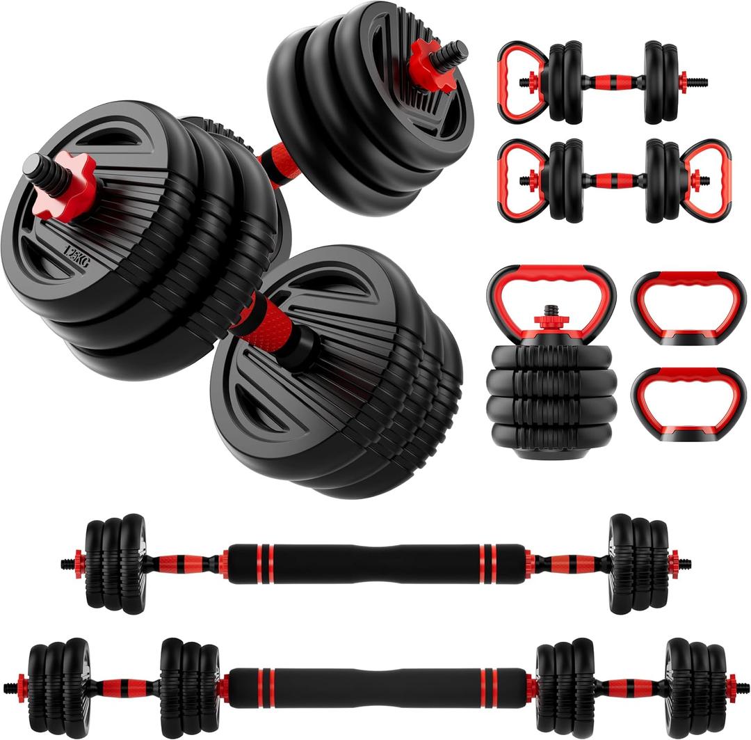 Adjustable Dumbbell Set, 30lbs Free Weight Set with Connector, 5 in1 Dumbbells Set Used as Barbell, Kettlebells, Push up Stand,Weight Plate, Fitness Exercises for Home Gym Suitable Men/Women