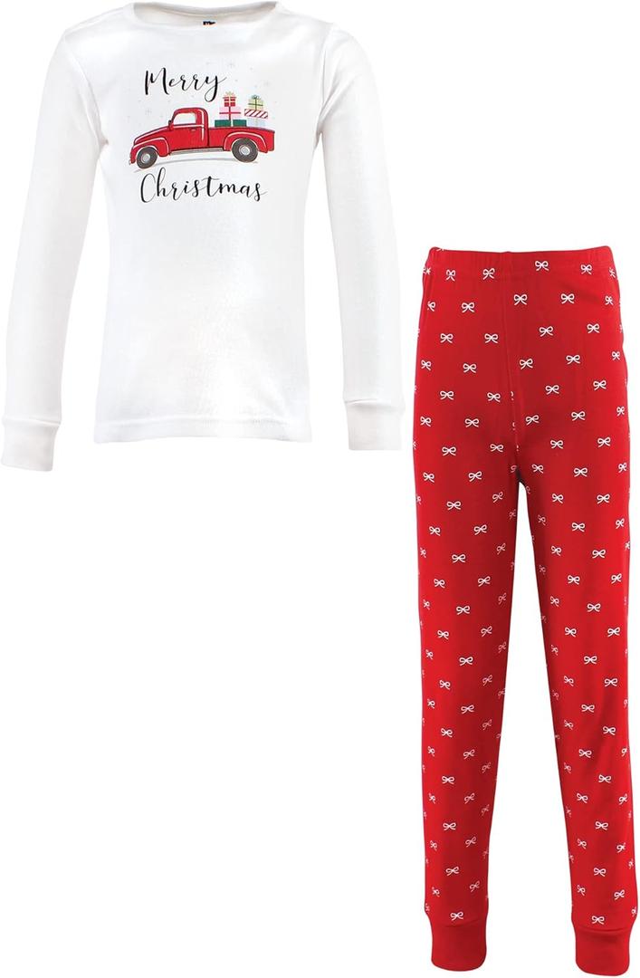 Hudson Baby unisex-baby Cotton Pajama Set (6-12 Months, Red Truck Bows)