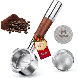 54mm Bottomless Portafilter for Breville Espresso Machines, 3 Ears Espresso Portafilter with Puck Screen,Double Shot Filter Basket & Premium Walnutwood Handle, Espresso Accessories Set