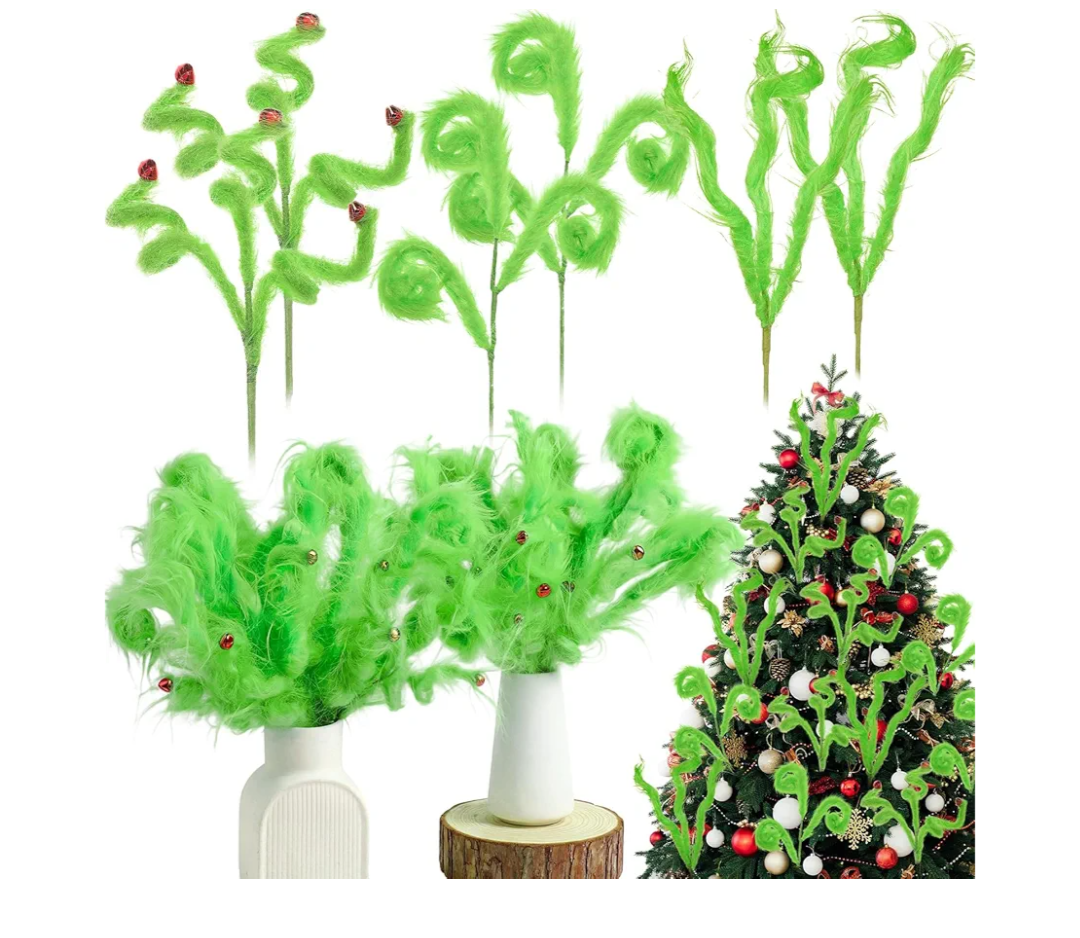 Cinnvoice 24 Pcs Christmas Tree Decorations 16" Lime Green Furry Christmas Tree Picks Branches Trees Topper Xmas Curly Ornaments Pick for Xmas Wreath Decor Holiday Party Vase Fillers Gift