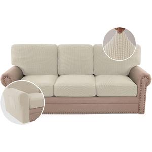 H.VERSAILTEX Multi-Pieces Sofa Covers Stretch Couch Covers Form Fitted Seats and Back Cushions Covers (3 Seat Covers Plus 3 Back Cusion Covers, Bonus 2 Armrest Covers), Island Fossi