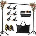 Backdrop Stand, Adjustable 10x7.5 FT Background Stand Backdrop for Parties, Photo Video Studio, Portable Photography Backdrop Stand with Carrying Bag, 6 Backdrop Clamps, and 2 Stand Bags, Black