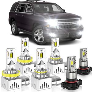 Fog Bulbs Fit for Chevy Tahoe 2007-2015, Latest&Brightest High&Low Beam Fog Light Bulbs Combo 800% Brightness 6000K Cool White, CANbus Ready, Plug and Play, Pack of 6