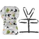 twoworld Baby High Chair Seat Cushion Liner Mat Pad Cover Resistant and High Chair Straps (5 Point Harness) 1 Suit (Grey Sheep)