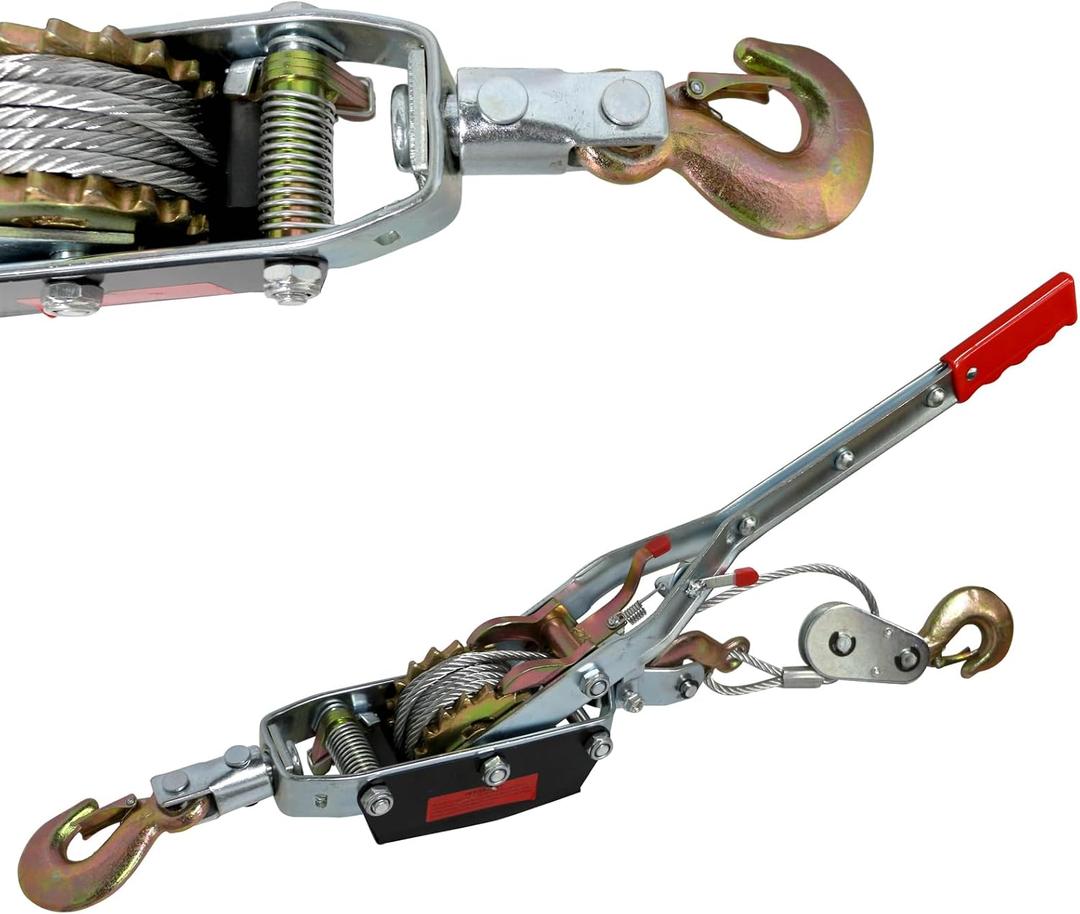 Come Along Winch 11000 lbs, Heavy Duty Hand Winch Cable with Dual Gears, 12.14ft Steel Cable, 3 Hooks, Automotive Hoist Cable Puller for Recovery Gear, Vehicle, Fence, 5T/11000 lbs