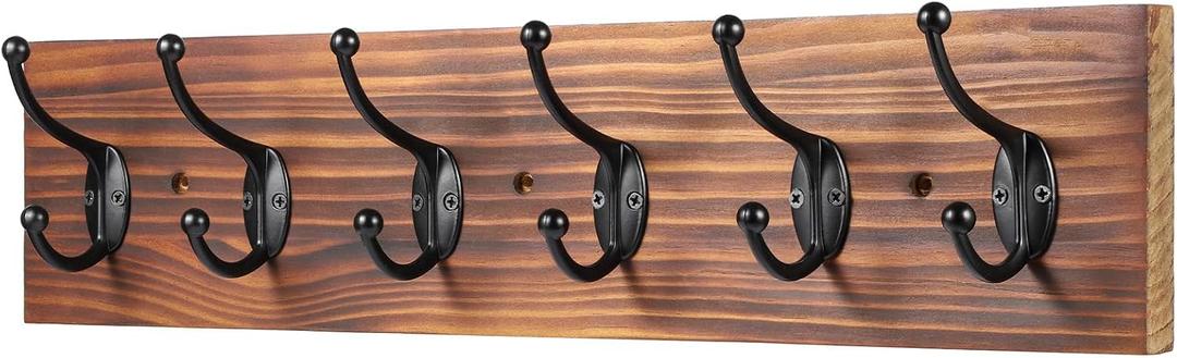 Wooden Coat Rack Wall Mounted, Vintage Coat Hooks Heavy Duty 6 Dual Coat Hangers for Wall,Brown