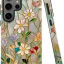 Case for Samsung Galaxy S25 Ultra,Stained Glass Bloom Flower Phone Case Drop Resistant Glossy 2 in 1 Solid Dual-Layer Cover for Girl Women