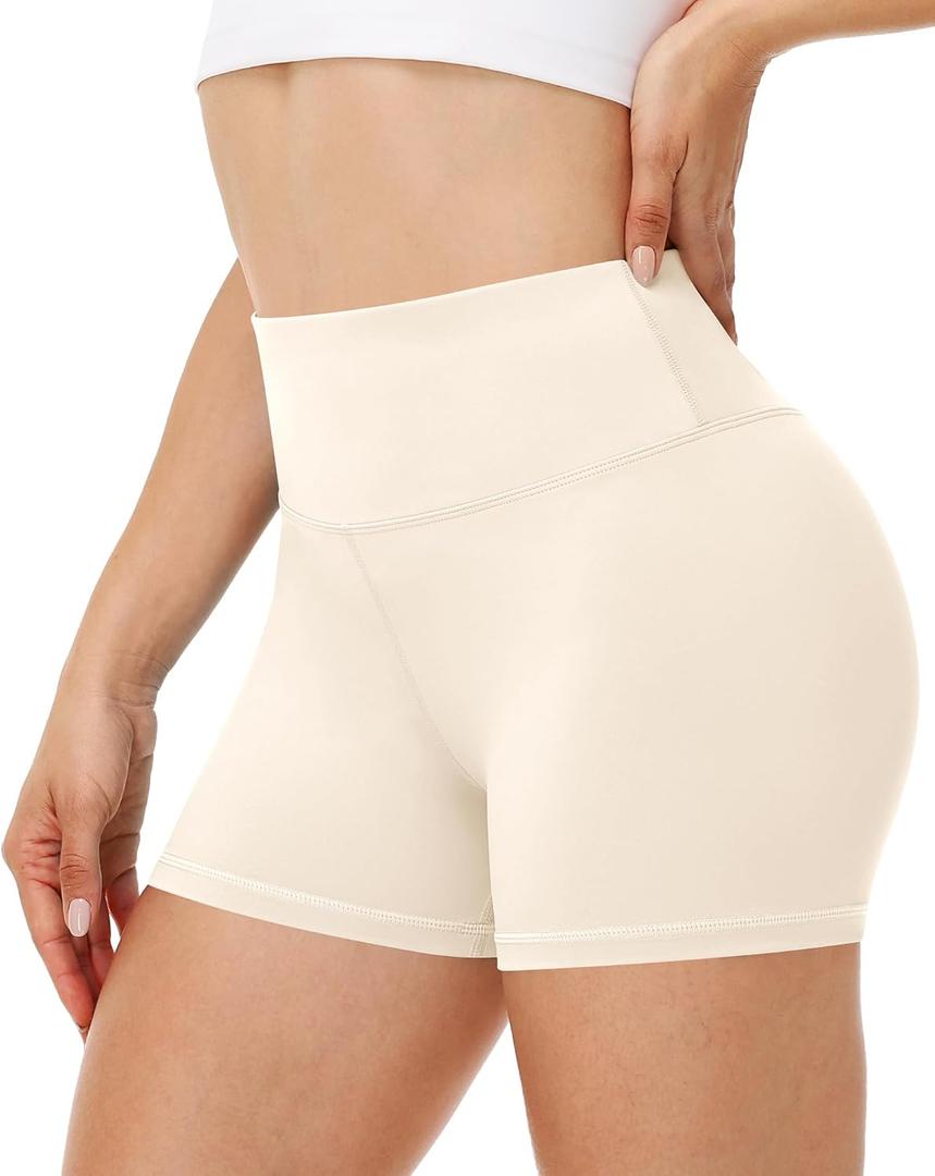 Runhit Women's Workout Biker Shorts - 3"/5"/8" High Waisted Tummy Control Spandex Booty Shorts for Volleyball Gym Yoga Dance (Cream)