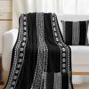 Black White Boho Geometric Throw Blanket and 2 Pillow Covers, Decorative Cozy Fuzzy Blankets, Modern Abstract Art 3 Pieces Soft Throw Blanket Set for Couch/Bed/Travel 40"x50"