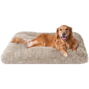 EHEYCIGA Fluffy Dog Crate Bed for Extra Large Dogs, Plush Faux Fur Crate Pad, Calming Anti Anxiety XL Dog Bed, Washable Soft Warm Crate Mat with Non-Slip Bottom, Taupe