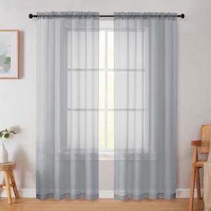 WelvetBLK Light Grey Sheer Curtain for Bedroom Living Room 78 Inches Long 2 Panels Set, Solid Soft Airy Light Filtering Sheer Window Curtains, Modern Rod Pocket Door Curtain, 42" Wx78 L Inches