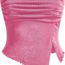Milumia Women Mesh Tube Tops Split Hem Going Out Strapless Bandeau Tops Ruched Tank Shirts (X-Large, Pink)