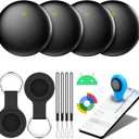 Air Tracker Tags-4 Pack for Android with Case- Bluetooth Tracker Item Finder for Key, Wallet, Luggage - Works with Google Find Hub, IP66 Waterproof, Smart Tag for Android & Samsung Phones(Black)