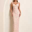 HTZMO Womens Floral Bodycon Formal Wedding Guest Maxi Dress (XL)
