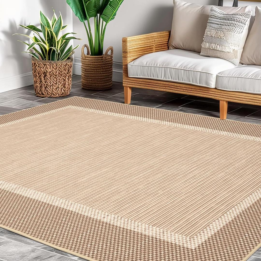 ILANGO Jute Area Rugs 8x10 for Living Room, Woven Washable Outdoor Rugs, Natural Farmhouse Indoor Rugs for High Traffice Areas, Non Slip Carpet with Rubber Backing for Bedroom Dining Table Porch