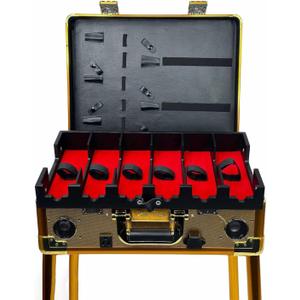 MANE TAME Barber Case - VIP Mobile Barber Station- Gold - Includes (2) Bluetooth Speakers, Combination Locks, with Removeable/Adjustable Legs