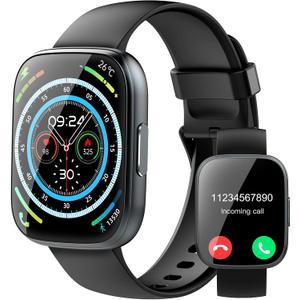 Smart Watches for Men Women, 1.95" HD Touchscreen Fitness Tracker with Bluetooth Calls, IP68 Waterproof, 120+ Sport Modes, 7-Day Battery, 24/7 Heart Rate & Sleep Monitor for Android iOS (Black)