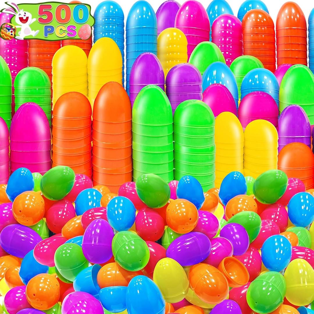 TURNMEON 500 Count Plastic Easter Eggs Bulk 6 Colors Easter Eggs Fillable Easter Basket Stuffer Filler 2.2 Inch Surprise Empty Easter Eggs for Eggs Hunt, Classroom Prize Party Favor Supplies