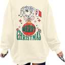 MNLYBABY Ugly Christmas Sweatshirt Women: Oversized Xmas Movie Pullover Christmas Crewneck Shirt Merry Creepmas Tops (Large, Apricot)