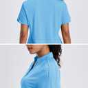 MAGCOMSEN Women's Polo Shirts Short Sleeve UPF 50+ Sun Protection Golf Shirt V Neck Collared Tops Dry Fit (Blue, S)