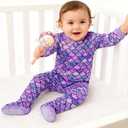 Uideazone Baby Girls Footed Pajamas Zip-Front One-Piece Sleeper Non-Slip Footie Cute Pattern Jumpsuit PJs 0-3 Month (Mermaid Purple)
