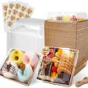Charcuterie Boxes with Clear Lids Mini Bakery Boxes Disposable Treat Boxes to Go Small Food Containers for Dessert Cookie Sandwich Cake 5.3x4.9x2.5INCH(50 Pack, Brown)
