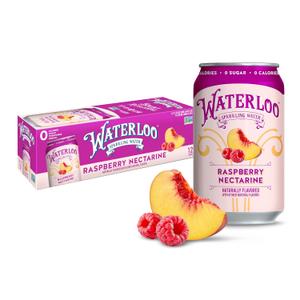 Waterloo Sparkling Water, Raspberry Nectarine Naturally Flavored, 12 Fl Oz Cans (Pack of 12) Zero Calories and Zero Sugar or Sweeteners
