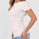 ANRABESS Women Short Sleeve Crewneck Ribbed Knit Slim Fitted Shirts Summer Tops Basic Tee Casual 2026 Spring Outfits Clothes (Beige, S)