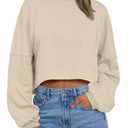 Trendy Queen Cropped Sweatshirts for Women Oversized Crewneck Sweaters Long Sleeve Tops Fall Winter Clothes 2026 Apricot, Size M