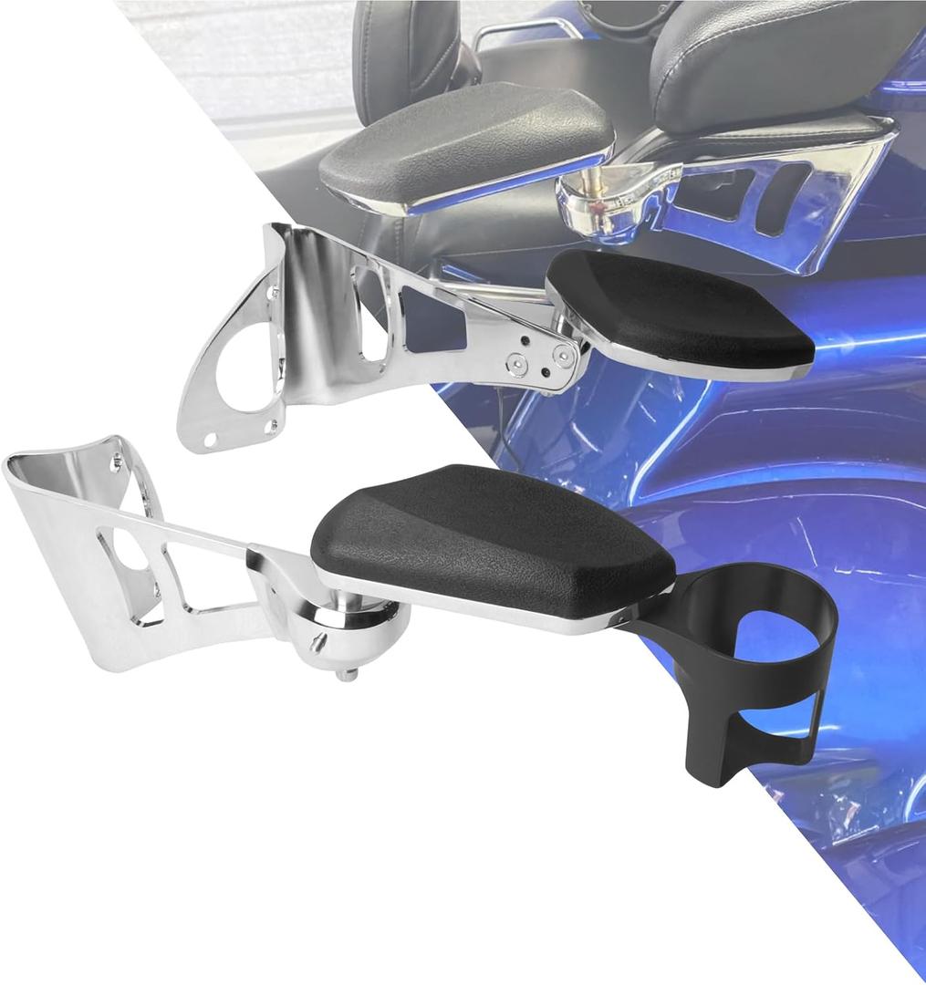 HDBUBALUS Passenger Armrests with Cup Holder Adjustable Armrest Fit for Harley Touring Electra Glides Road Glide Ultra Tri Glide 2014-2023 Chrome