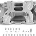 DM-3812 55026 7576 Intake Manifold Aluminum Dual Plane Compatible with Chrysler Mopar air Gap Small Block LA Magnum Dodge Jeep 11967-2003 318 340 360 1,500-6,500 RPM Silver