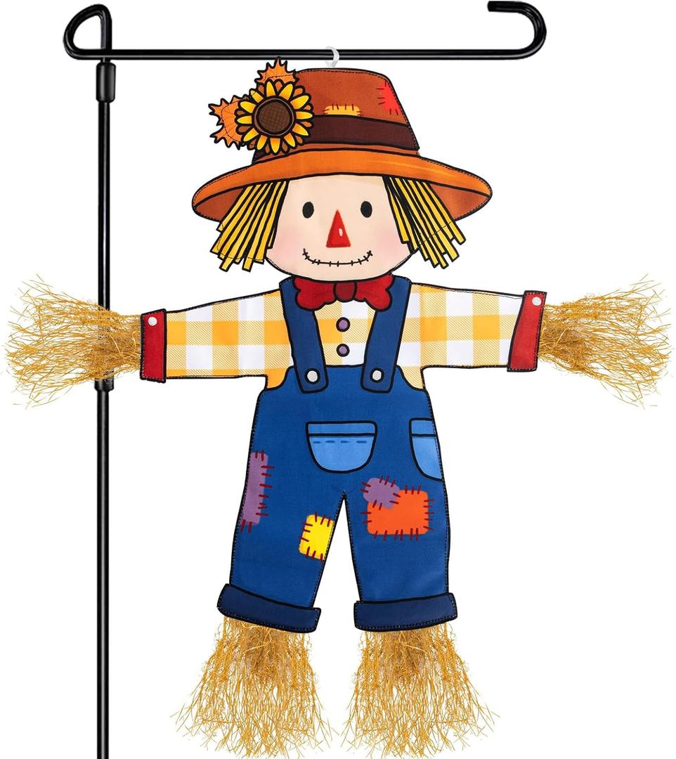 Fall Scarecrow Garden Flag Outdoor Decorations for Outside Double-Sided Printed, Yard Flags House Banner Yard Sign Autumn Winter Thanksgiving Seasonal Decoration 27x 24 Inch