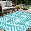 Outdoor Patio Plastic Straw Rug - 6x9 ft Outdoor Camping Rug Waterproof Reversible, Area Carpet Patios Clearance RV, Outside Porch Balcony Deck for Camper, Blue & White